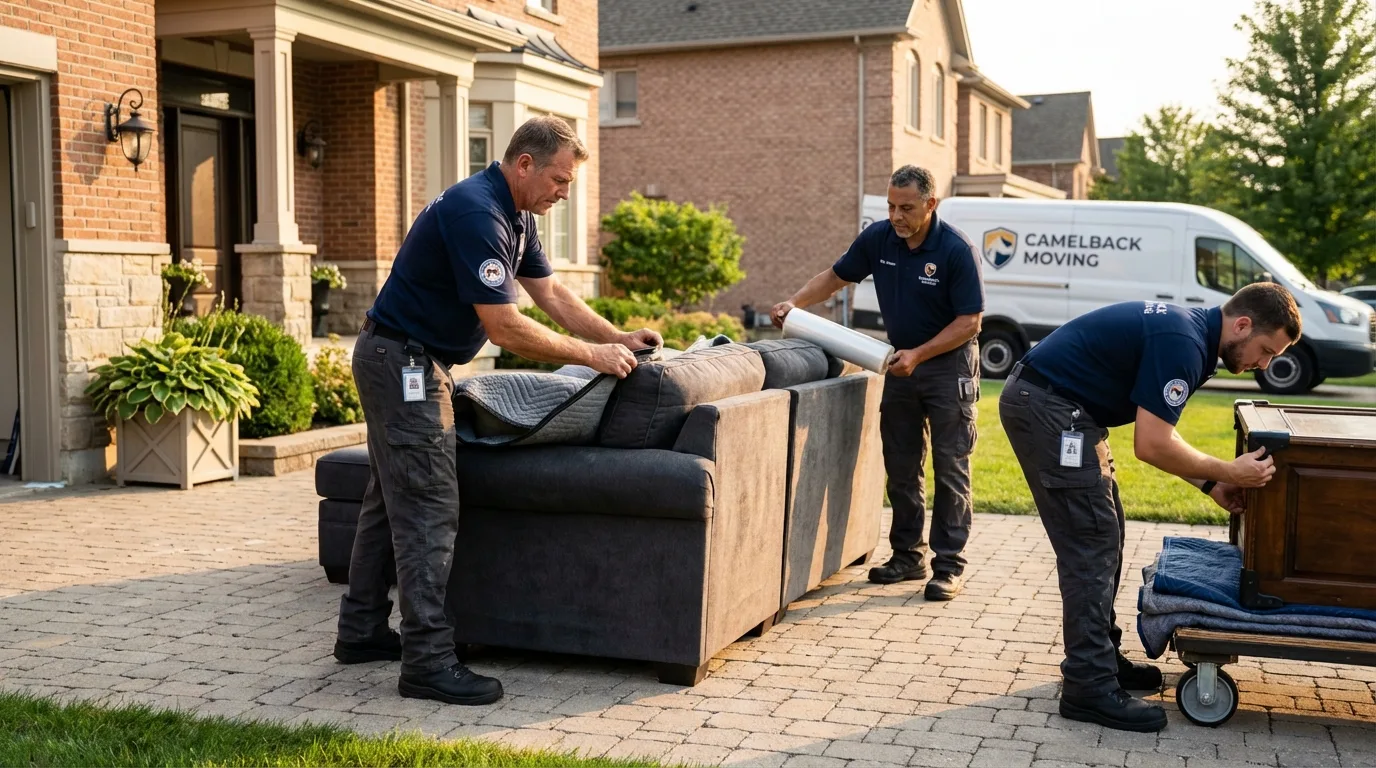 Large estate moving crew wrapping furniture in Litchfield, NH